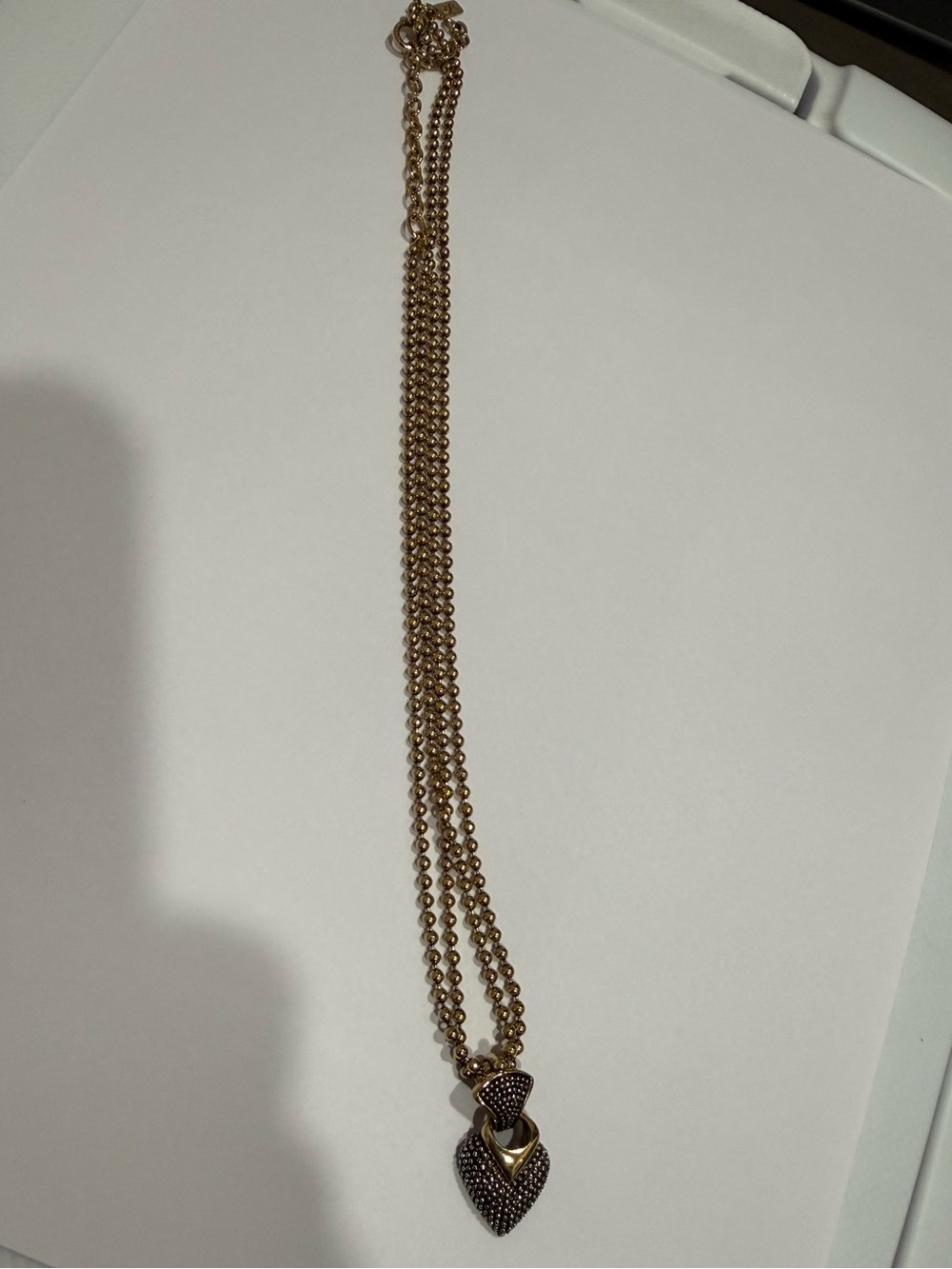 Vintage Lady Remington Double Chain Gold Heart Pendant Necklace - Gold Tone
